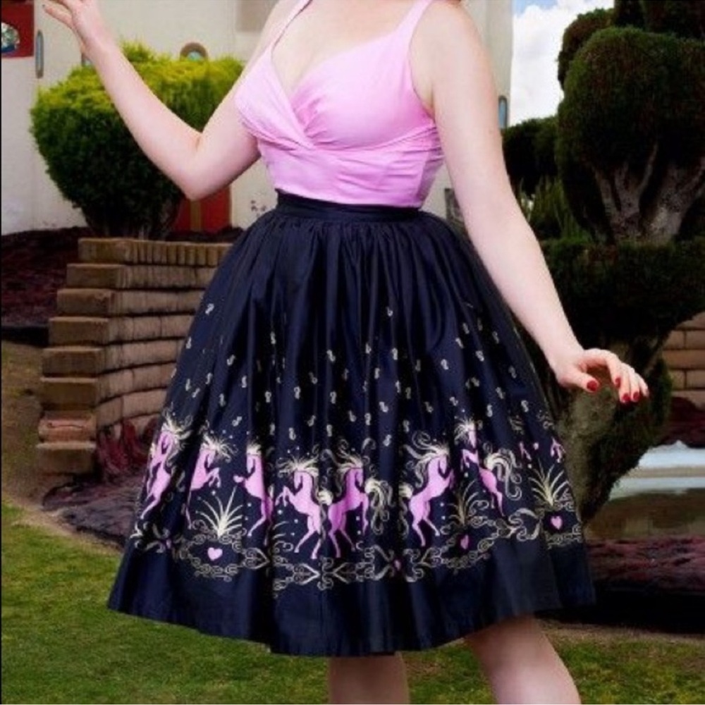 Pinup Couture Black Skirt with Pink Pony Print Absolutely Glorious!